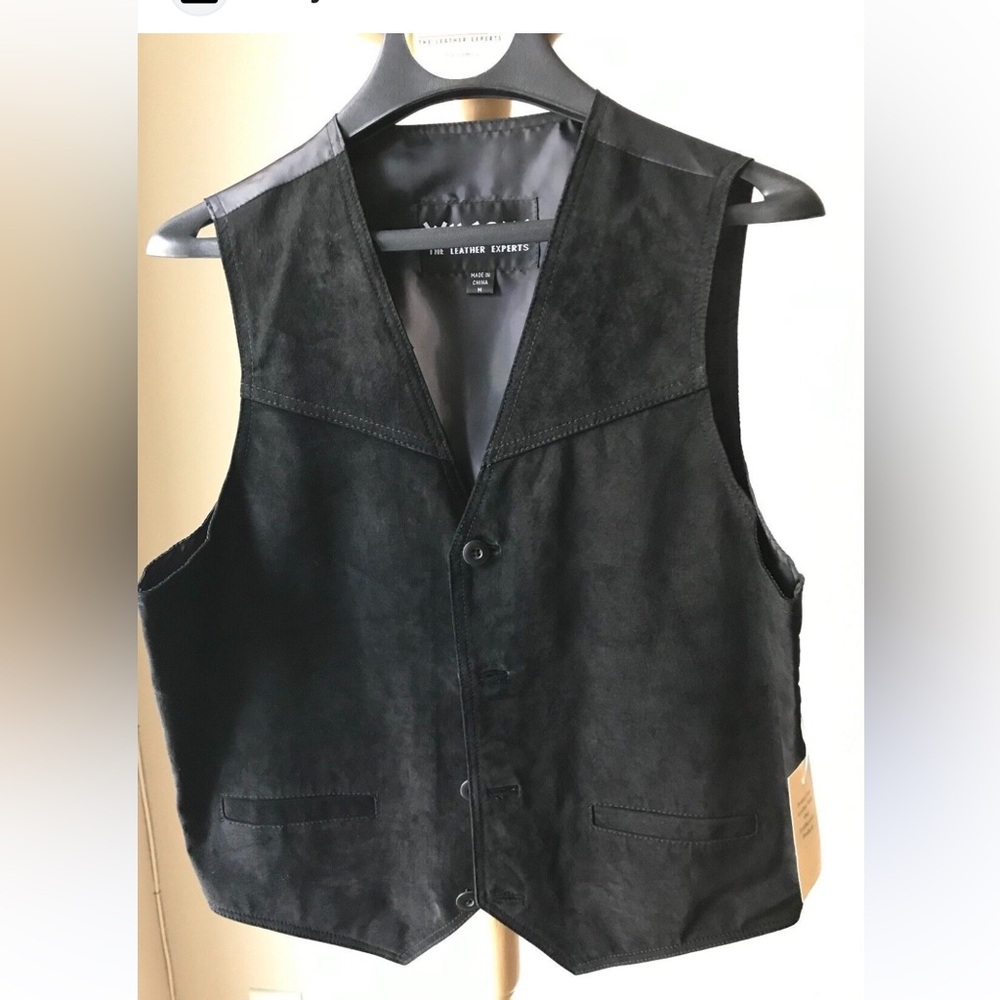 Wilsons Black Suede Vest with Buttons and Pockets. Size XL